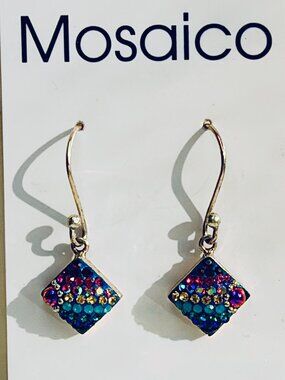 Mosaico 925 Sterling Silver Multicolor Austrian Crystal Drop Earrings NWT
